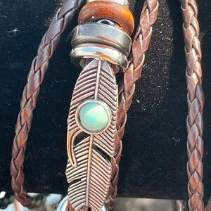 Brown Braided Bracelet with Feather Charm